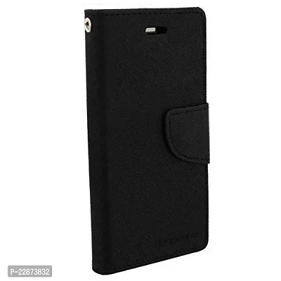Fastship Imported Canvas Cloth Smooth Flip Cover for Samsung J4  SM J415F Inside TPU  Inbuilt Stand  Wallet Style Back Cover Case  Stylish Mercury Magnetic Closure  Black-thumb0