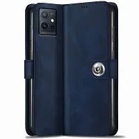 Fastship Cover Genuine Matte Leather Finish Flip Cover for Vivo V2141  T1 5G  Inside TPU  Inbuilt Stand  Wallet Style Back Cover Case  Stylish Button Magnetic Closure  Navy Blue-thumb1