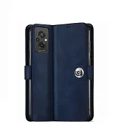 Fastship New Leather Finish Flip Cover for Mi Poco M5 MZB0CEZIN  Inside Back TPU  Stand  Wallet Button Magnetic Closure for Poco M5  Navy Blue-thumb1