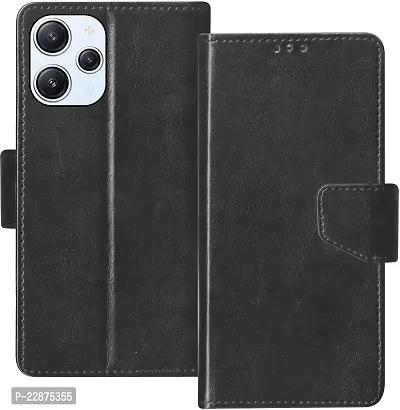 Fastship Leather Finish Inside TPU Wallet Stand Magnetic Closure Flip Cover for REDMI 12 4G  Starry Black-thumb0