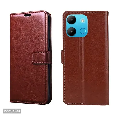 Fastship Vintage Magnatic Closer Leather Flip Cover for Infinix Smart 7  Executive Brown-thumb2