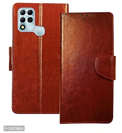 Fastship Cover Vintage Magnatic Closer Leather Flip Cover for Infinix X689F  Hot 12  Executive Brown-thumb0