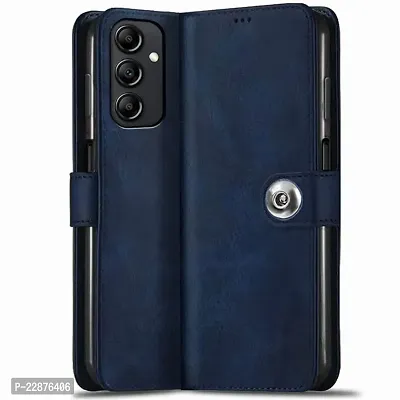 Fastship Genuine Matte Leather Finish Flip Cover for Samsung A14 5G  SM A146B  Inside Back TPU  Inbuilt Stand  Wallet Stylish Button Magnetic Closure for Samsung Galaxy A14 5G  Navy Blue-thumb2