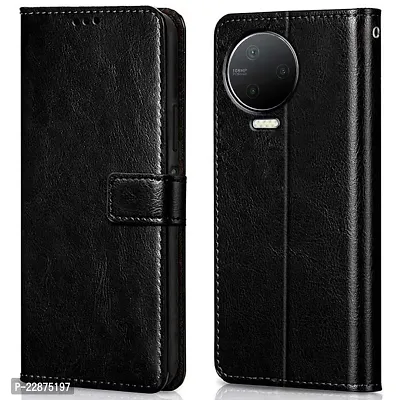 Fastship Faux Leather Wallet with Back Case TPU Build Stand  Magnetic Closure Flip Cover for Infinix Note 12 Pro 4G  Venom Black