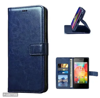 Fastship Vintage Magnatic Button Case Inside Build Back TPU Stand View Lether Flip Cover for itel A46  Blue-thumb0