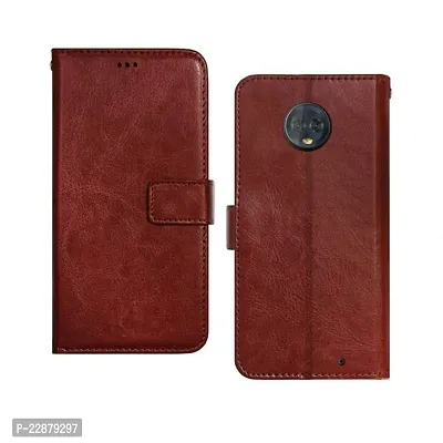 Fastship Case Leather Finish Inside TPU Wallet Stand Magnetic Closure Flip Cover for Motorola G6 Plus  Executive Brown-thumb0