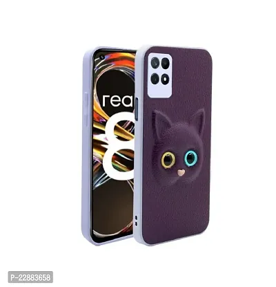 Coverage Colour Eye Cat Soft Kitty Case Back Cover for Realme Narzo 50  Faux Leather Finish 3D Pattern Cat Eyes Case Back Cover Case for Realme RMX3286  Narzo 50  Jam Purple-thumb0
