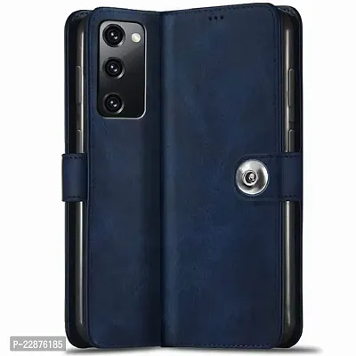 Fastship Genuine Matte Leather Finish Flip Cover for Samsung Galaxy S20 FE 5G G781B  Inside Back TPU  Inbuilt Stand  Wallet Stylish Button Magnetic Closure Samsung S20 FE 5G  Navy Blue-thumb0