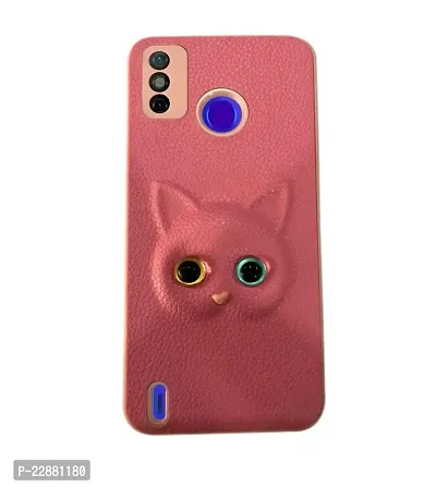 Fastship Coloured 3D POPUP Billy Eye Effect Kitty Cat Eyes Leather Rubber Back Cover for Tecno Spark Go 2021  Baby Pink