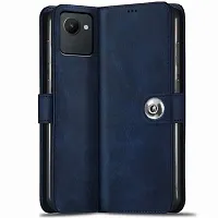 Fastship Leather Finish Flip Cover for Realme RMX3581  Realme C30  Inside Back TPU  Stand  Wallet Button Magnetic Closure for Realme C30  Navy Blue-thumb1