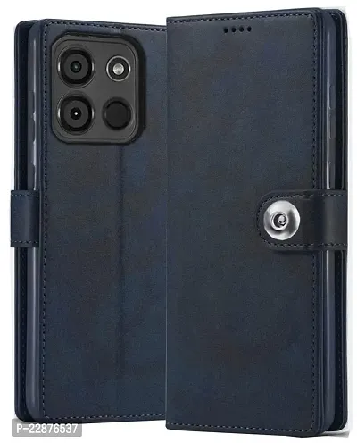 Fastship Case Leather Finish Flip Cover for Itel A662LM  Itel A60s  Inside Back TPU  Stand  Wallet Button Magnetic Closure for Itel A60s  Navy Blue-thumb2