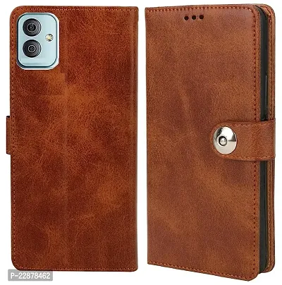 Fastship Case Leather Finish Flip Cover for Samsung M13 5G SM M136B  Inside Back TPU  Stand  Wallet Button Magnetic Closure for Samsung Galaxy M13 5G  Brown-thumb0