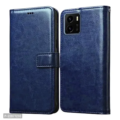 Coverage Leather Finish Inside TPU Wallet Back Case Stand Magnetic Closure Flip Cover for Vivo Y01  Navy Blue-thumb0