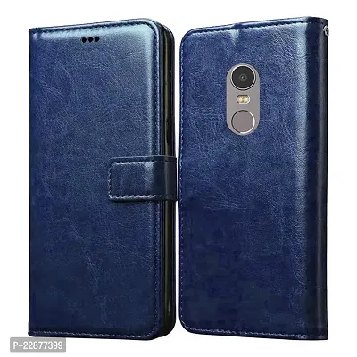 Fastship Faux Leather Wallet with Back Case TPU Build Stand  Magnetic Closure Flip Cover for Lenovo K6 Note  Navy Blue