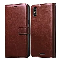 Fastship Vintage Magnatic Button Case Inside Build Back TPU Stand View Lether Flip Cover for Lava Z61p  Z61 Pro  Brown-thumb1