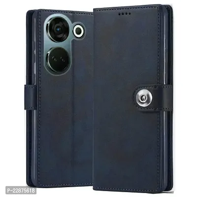 Fastship Cases Leather Finish Flip Cover for Tecno Camon20 64MP RGBW  Inside Back TPU  Stand  Wallet Button Magnetic Closure for Tecno Camon20 Predawn  Navy Blue-thumb2