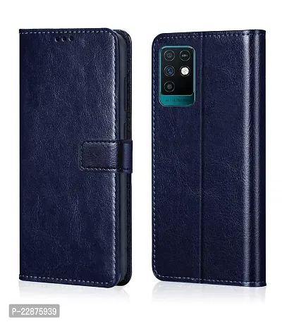 Fastship Cover Leather Wallet Stand Magnetic Closure Flip Cover for Infinix Note 10  Navy Blue-thumb2