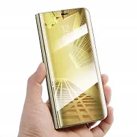 Fastship Protective Leather Mirror s View Kickstand Semitransparent Glass Flip Cover for Samsung Galaxy S9 SM G965  Pumpkin Golden-thumb1