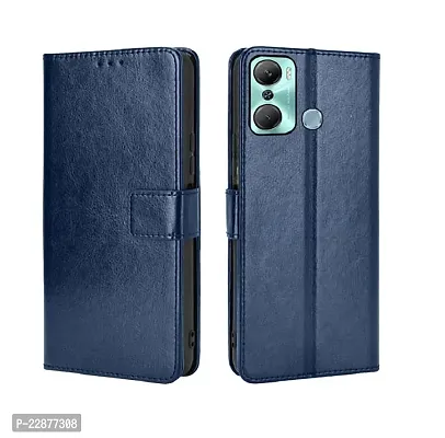 Fastship Faux Leather Wallet with Back Case TPU Build Stand  Magnetic Closure Flip Cover for Infinix Hot 12 Pro  Navy Blue-thumb0