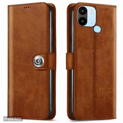 Fastship Genuine Matte Leather Finish Flip Cover for Mi REDMI A1 Plus MZB0CIBIN  Inside Back TPU  Inbuilt Stand  Wallet Stylish Button Magnetic Closure for REDMI A1  Brown-thumb0