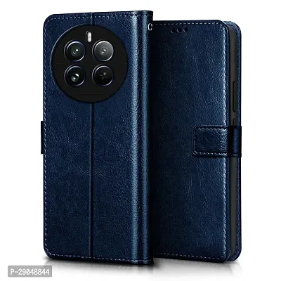 Fastship Vintage Magnatic Closer Matte Leather Flip Cover for Realme 12 Plus 5G - Navy Blue-thumb0