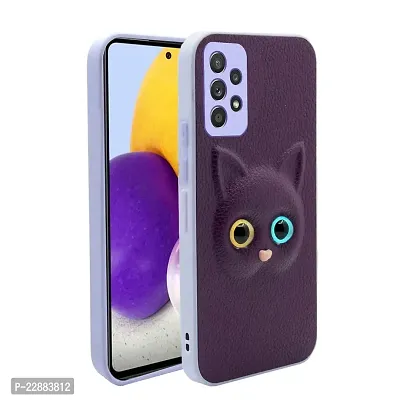 Coverage Coloured 3D POPUP Billy Eye Effect Kitty Cat Eyes Leather Rubber Back Cover for Samsung Galaxy A32 4G  Purple