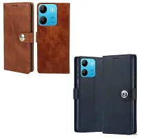 Fastship Leather Finish Combo 2 Flip Cover for Infinix Smart 7 HD | Wallet Button Magnetic for Infinix X6516 / Smart 7 HD - Brown / Blue-thumb1