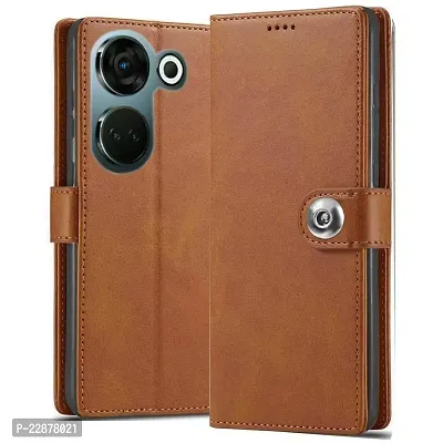 Fastship Cases Tecno Camon20 Predawn Flip Cover  Full Body Protection  Wallet Button Magnetic Closure Book Cover Leather Flip Case for Tecno Camon20 Predawn  Executive Brown-thumb0