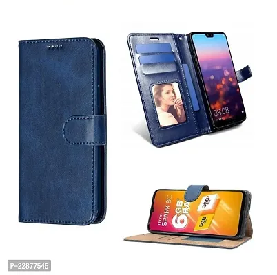 Fastship Case Leather Finish Inside TPU Wallet Stand Magnetic Closure Flip Cover for Motorola One Power  Navy Blue-thumb2