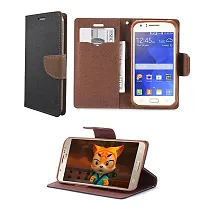 Coverage Imported Canvas Cloth Smooth Flip Cover for Samsung On Max  SM G615FZ Wallet Back Cover Case Stylish Mercury Magnetic Closure  Black Brown-thumb1