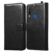 Fastship Vintage Magnatic Button Case Inside Build Back TPU Stand View Lether Flip Cover for Honor 9X  STK L22  Black-thumb1