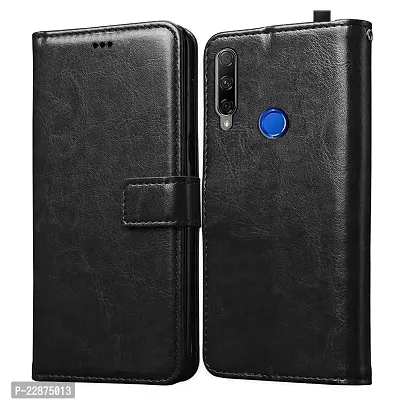 Fastship Vintage Magnatic Button Case Inside Build Back TPU Stand View Lether Flip Cover for Honor 9X  STK L22  Black-thumb2