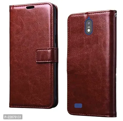 Fastship Faux Leather Wallet with Back Case TPU Build Stand  Magnetic Closure Flip Cover for JioFi Jio Phone Next  Executive Brown