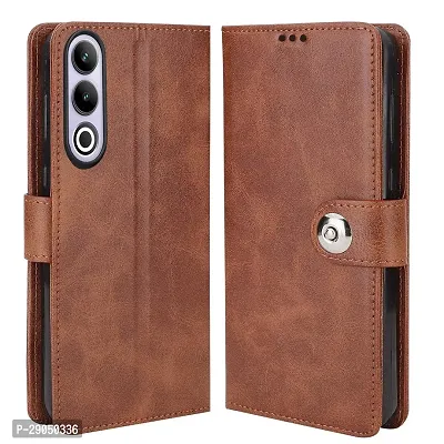 Fastship Genuine Leather Finish Flip Cover for OnePlus CPH2613 /Nord CE4| Inside Back TPU Wallet Button Magnetic Closure for OnePlus Nord CE4 5G - Brown