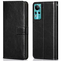 Fastship Vintage Magnatic Button Case Inside Build Back TPU Stand View Lether Flip Cover for Infinix Note 11  X663  Black-thumb1