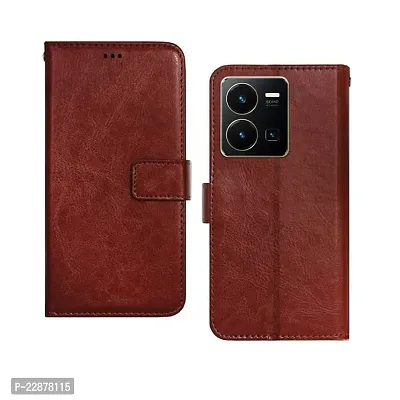 Fastship Vintage Magnetic Leather Wallet Case Book Flip Cover for Vivo V2205 VIVO Y35  Cherry Brown-thumb0
