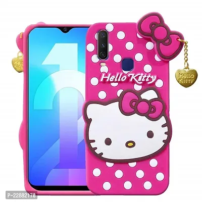 Fastship case Silicone Soft Hello Cat Kitty with Pendant Case Proper fit Back Cover for Vivo Y15  Pink