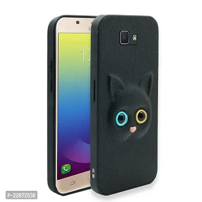 Coverage Coloured 3D POPUP Billy Eye Effect Kitty Cat Eyes Leather Rubber Back Cover for Samsung Galaxy On Nxt  Pitch Black