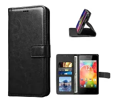 Fastship Faux Leather Wallet with Back Case TPU Build Stand  Magnetic Closure Flip Cover for Micromax in 1B  Venom Black-thumb1