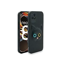 Fastship Colour Eye Cat Soft Kitty Case Back Cover for Oppo Realme 8i  Faux Leather Finish 3D Pattern Cat Eyes Case Back Cover Case for Realme RMX3151  realme 8i  Black-thumb1