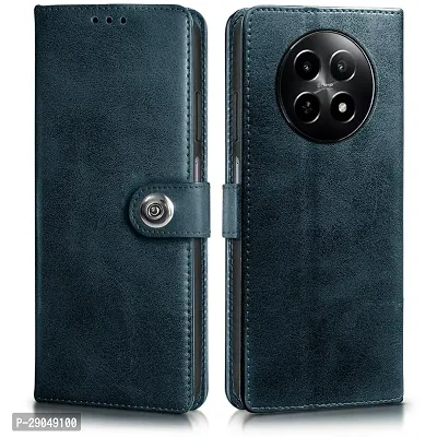 Fastship Genuine Leather Finish Flip Cover for Realme RMX3997 /12x /12 5G| Inside Back TPU Wallet Button Magnetic Closure for Realme C65 5G - Navy Blue-thumb0