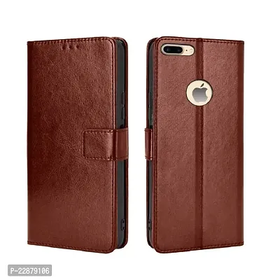 Fastship Vintage Magnatic Button Case Inside Build Back TPU Stand View Lether Flip Cover for Apple I Phone 8Plus  Brown-thumb2