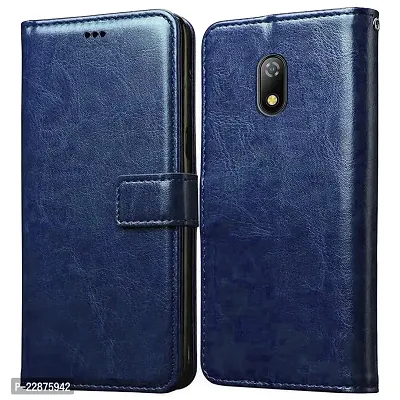 Fastship Vintage Leather TPU Back Case Book Flip Cover for Itel A23 2019 Model  Navy Blue