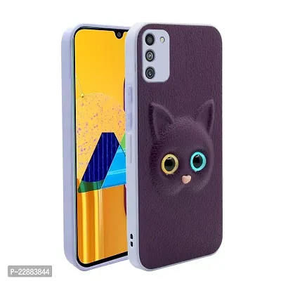 Coverage Coloured 3D POPUP Billy Eye Effect Kitty Cat Eyes Leather Rubber Back Cover for Samsung Galaxy M02s  Purple