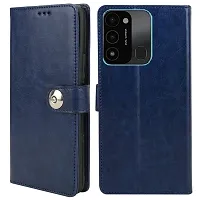 Fastship Cover Tecno Spark 9 Flip Cover  Wallet Stylish Button Magnetic Closure Book Cover Leather Flip Case for Tecno Spark 9  Blue-thumb1