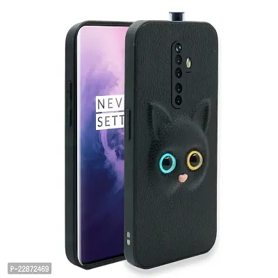 Coverage Coloured 3D POPUP Billy Eye Effect Kitty Cat Eyes Leather Rubber Back Cover for Oppo Reno2 Z  Pitch Black-thumb0