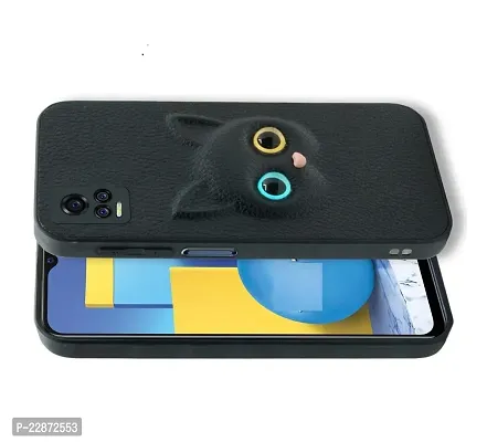 Coverage Coloured 3D POPUP Billy Eye Effect Kitty Cat Eyes Leather Rubber Back Cover for Vivo V20  Pitch Black-thumb2