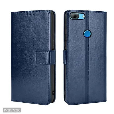 Fastship Faux Leather Wallet with Back Case TPU Build Stand  Magnetic Closure Flip Cover for Huawai Honor 9 Lite  Navy Blue-thumb0