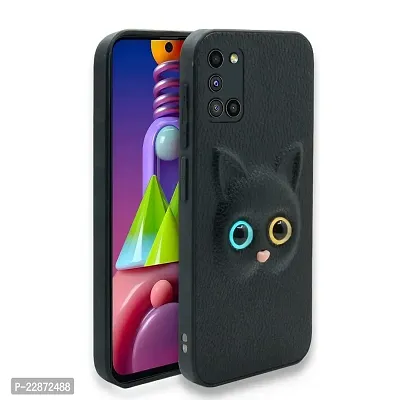 Coverage Coloured 3D POPUP Billy Eye Effect Kitty Cat Eyes Leather Rubber Back Cover for Samsung Galaxy A21s  Pitch Black