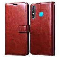 Fastship Vintage Magnatic Button Case Inside Build Back TPU Stand View Lether Flip Cover for Infinix X650C  Hot 8  Brown-thumb1